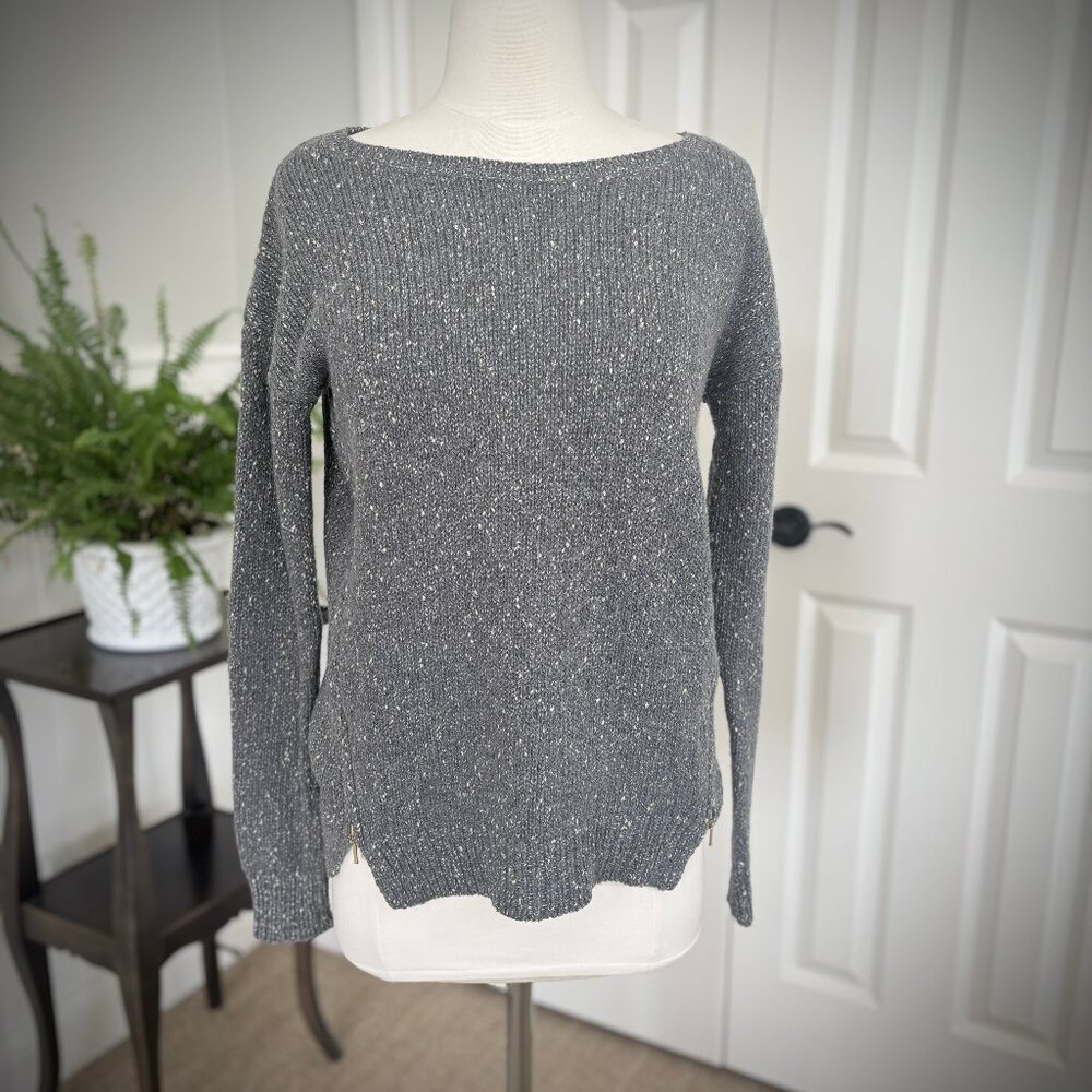 Banana Republic Marled Grey Double Zipper Boatneck Sweater